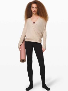 Lululemon Seek Stillness Pullover Wrap Sweater | Heathered Cashew | Size Small